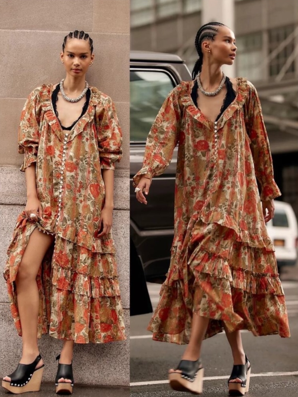 Free People Garden Wonders Maxi Dress Retro 70s Bohemian Floral Size Xs
